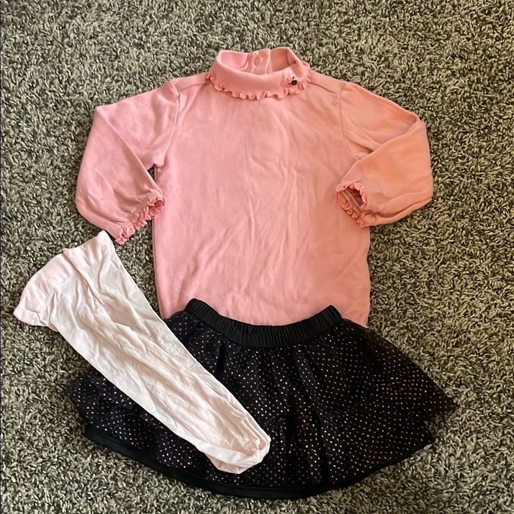 Gymboree Pink Long Sleeve Onesie & Black&Pink Skirt Matching Set